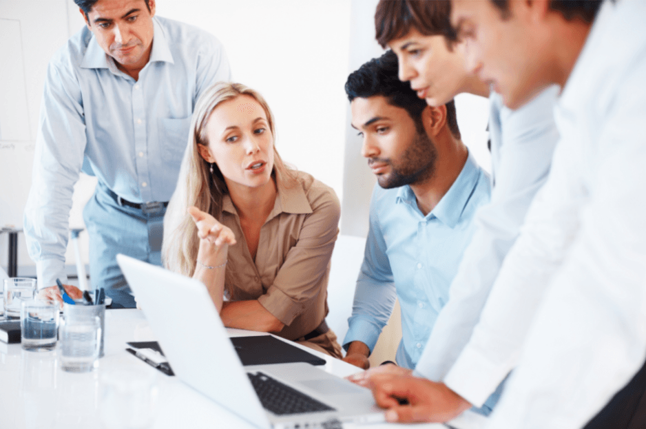 Digital transformation consultant meeting with a business team